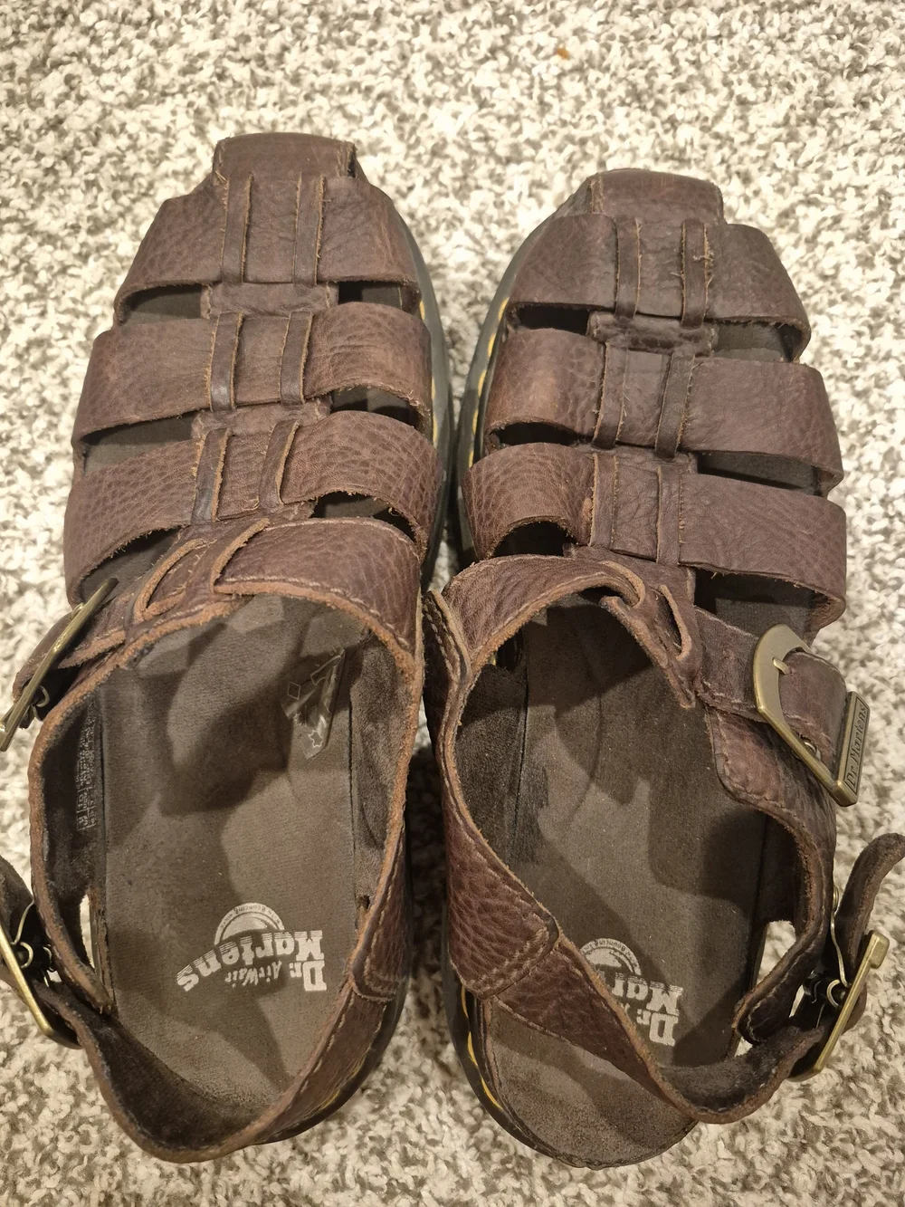 Dr. Martens Brown Leather Fisherman Sandals with Yellow Stitching